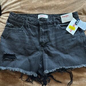 Wrangler Black Jean Shorts with Distressed Hem